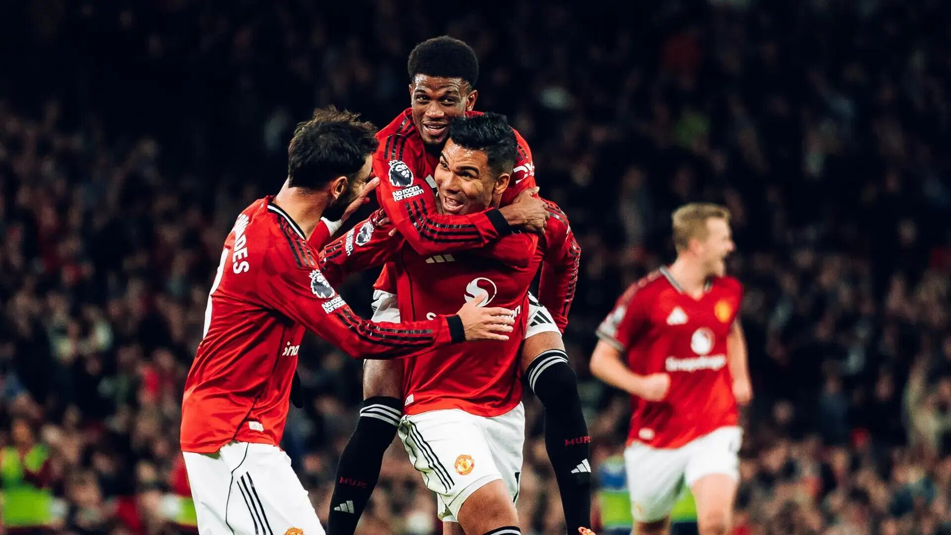 Selebrasi pemain Manchester United dalam salah satu laga premier league musim ini.