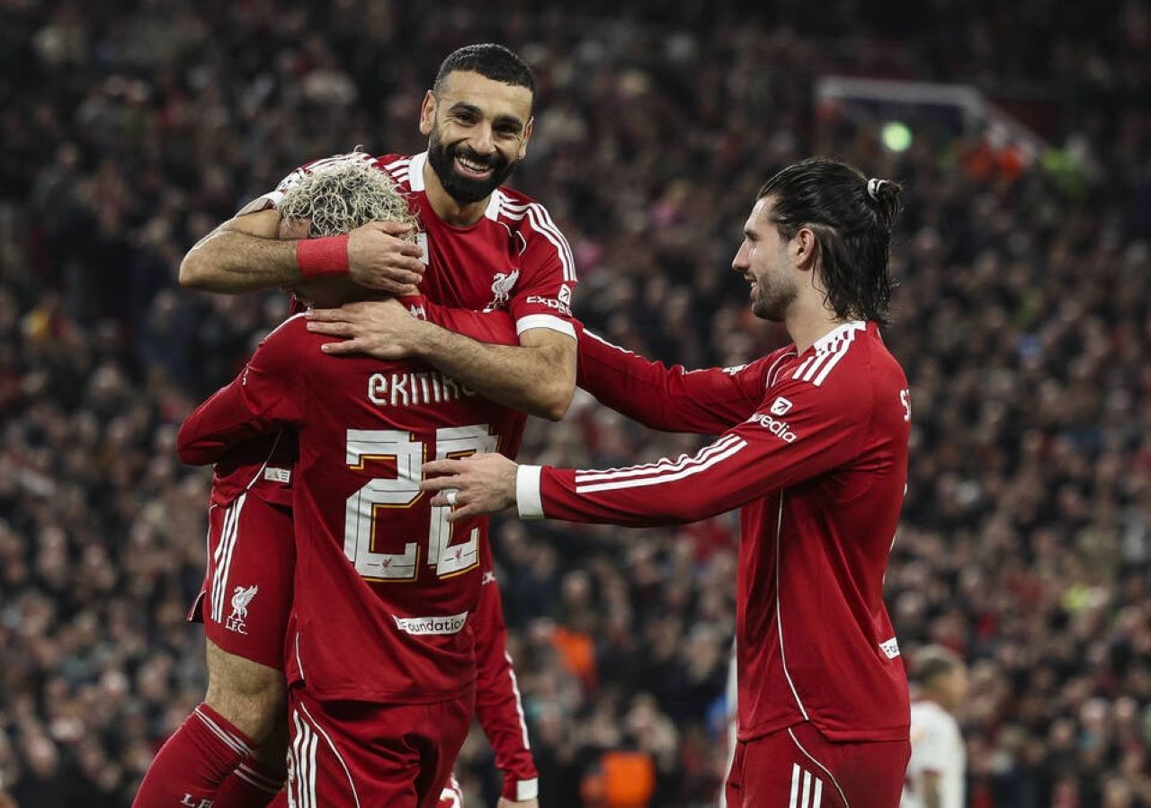 Mo Salah usai mencetak salah satu gol ke gawang Galatasaray, pada leg 2 16 besar UCL 2025/2026
