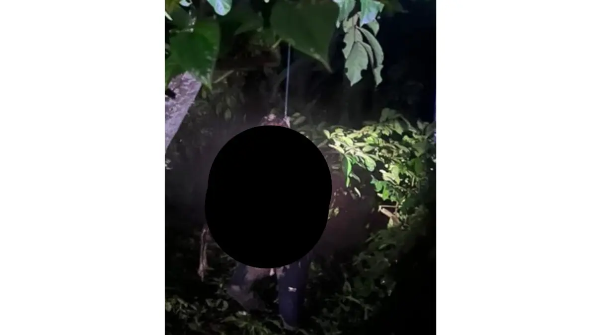 Warga Desa Samba Danum, Kecamatan Katingan Tengah, Kabupaten Katingan, Kalimantan Tengah, dikejutkan dengan penemuan jenazah seorang pria dalam kondisi tergantung di batang pohon, Rabu (1/4/2026). (warga/radar sampit)