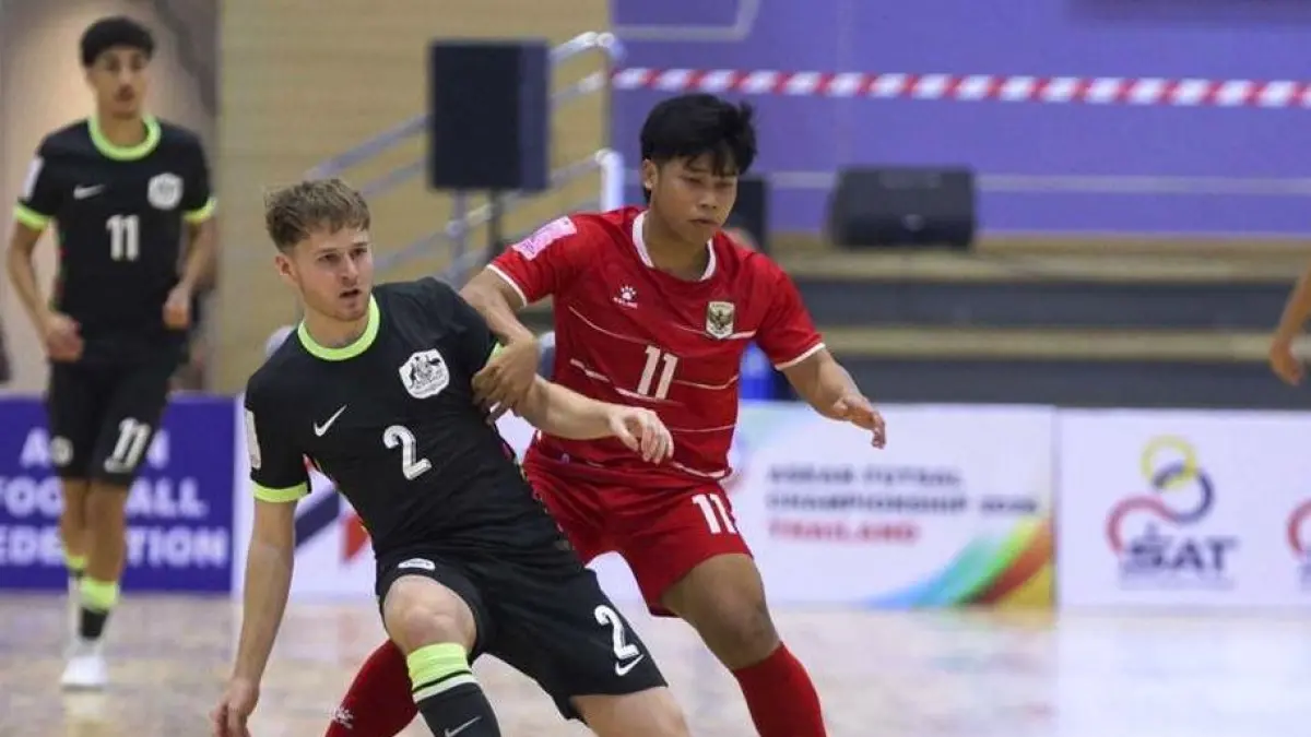 Pertemuan tim futsal Indonesia dan Australia di ujung laga grup B ASEAN Futsal Championship 2026, Rabu (8/4).(net)
