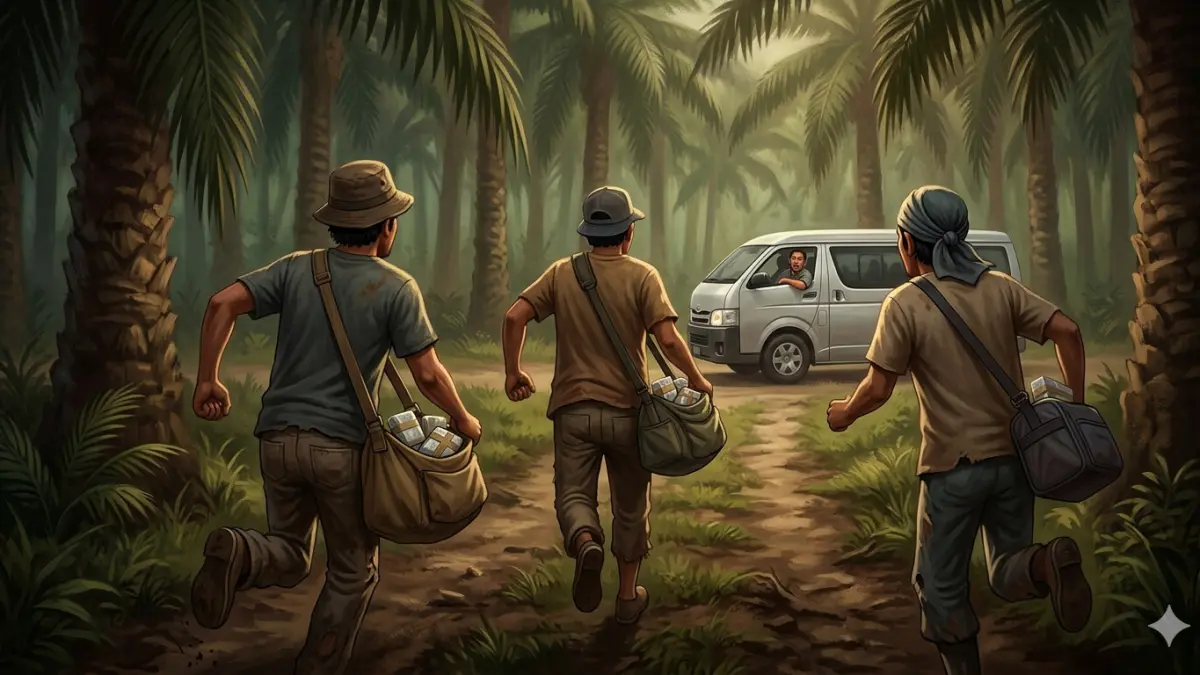 Ilustrasi, para kurir narkotika jenis sabu saat membawa kiriman di lintas batas negara, wilayah Malaysia dan Kalbar (Indonesia).(Diolah dengan AI)