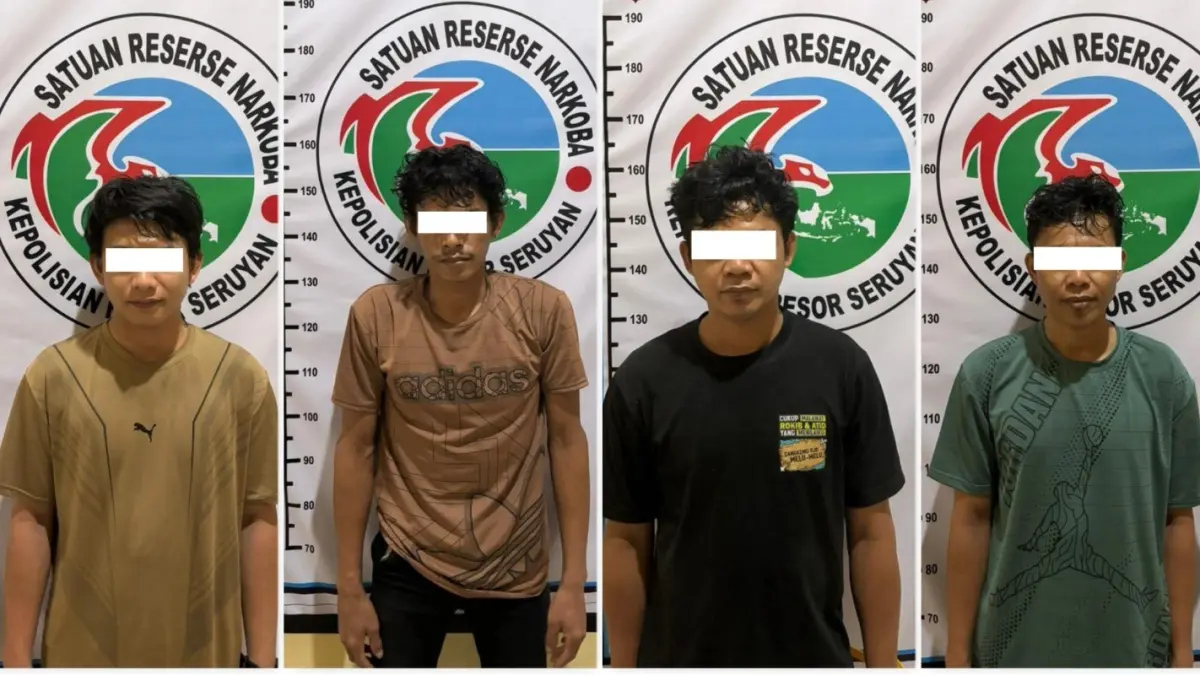 TANGKAP: Empat pengedar sabu-sabu diamankan di Mapolres Seruyan. Rabu (15/4/2026). FOTO: RIFANI/RADAR SAMPIT