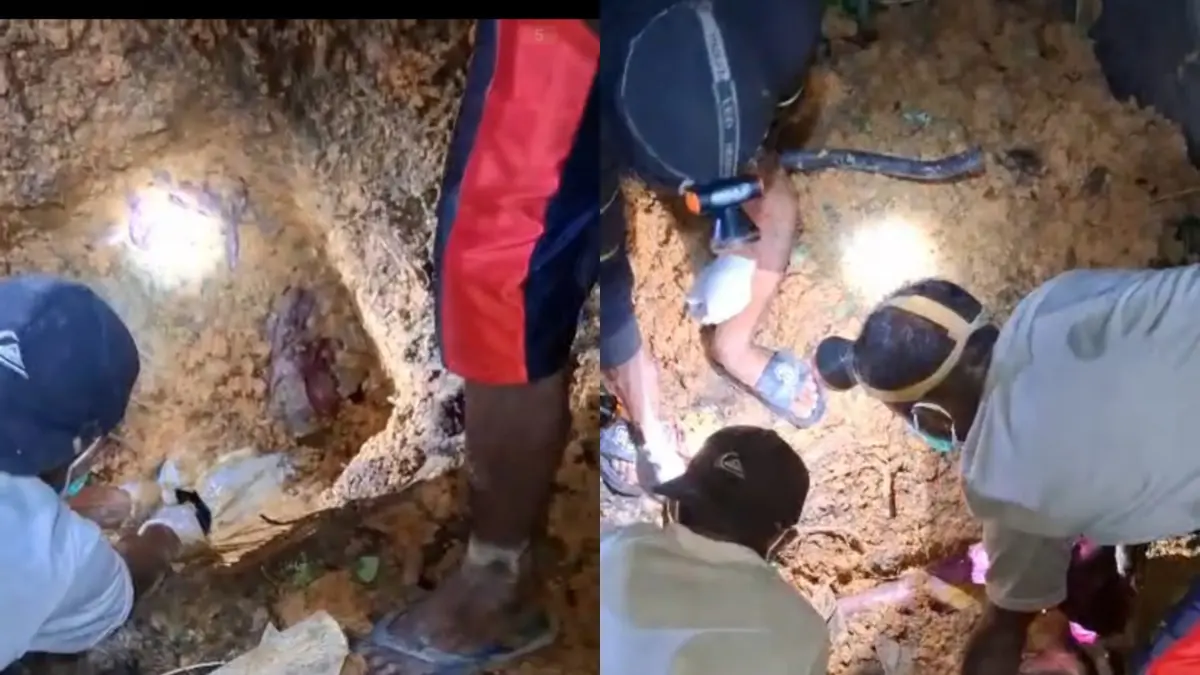 DIBUNUH: Penggalian untuk mengangkat mayat korban dugaan pembunuhan. (tyo/radar sampit)