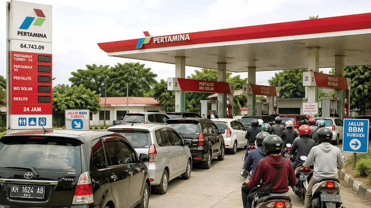 Ilustrasi kendaraan antre di SPBU