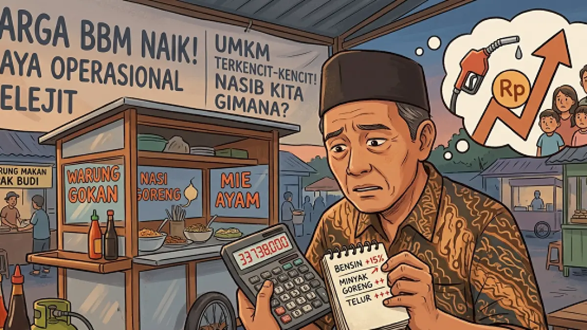 Ilustrasi pelaku UMKM, terbebani dengan imbas kenaikan harga minyak dunia.(dibuat dengan AI)