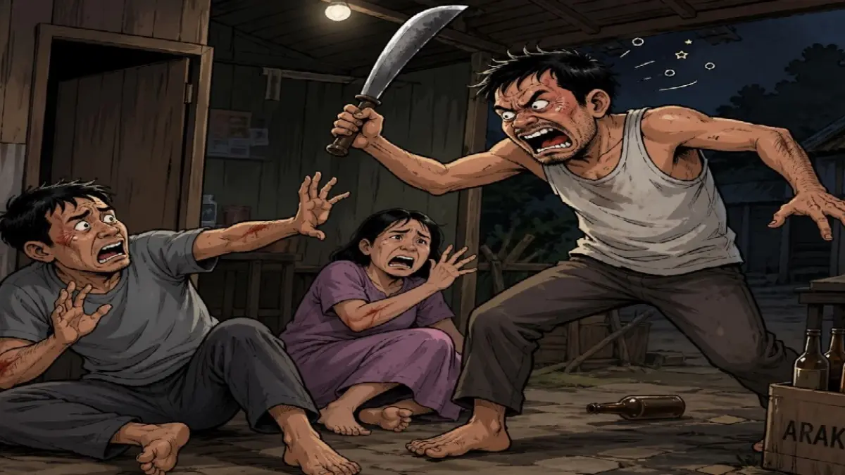 Ilustrasi pria mengamuk bawa parang