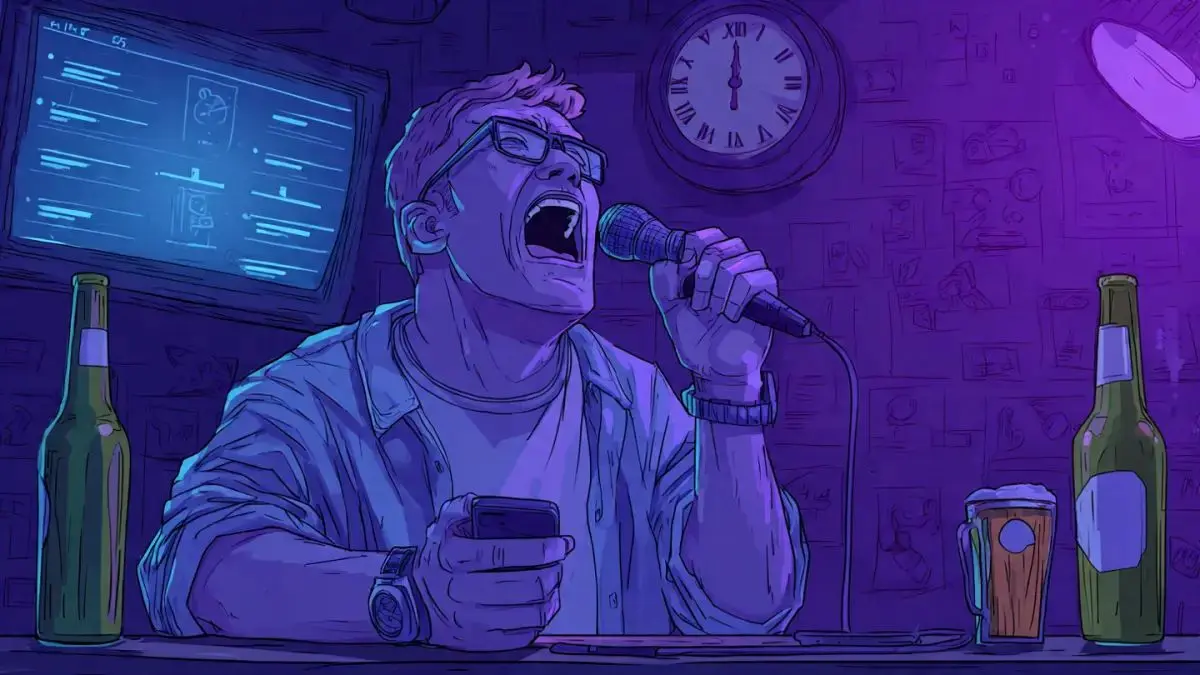 Ilustrasi suami doyan karaoke. (AI)