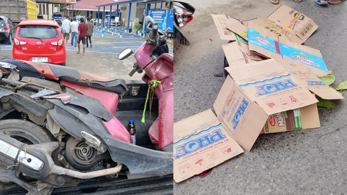 KECELAKAAN: Korban kecelakaan di Jalan RTA Milono Km 9 dan kendaraannaya. (Dodi/Radar Sampit)
