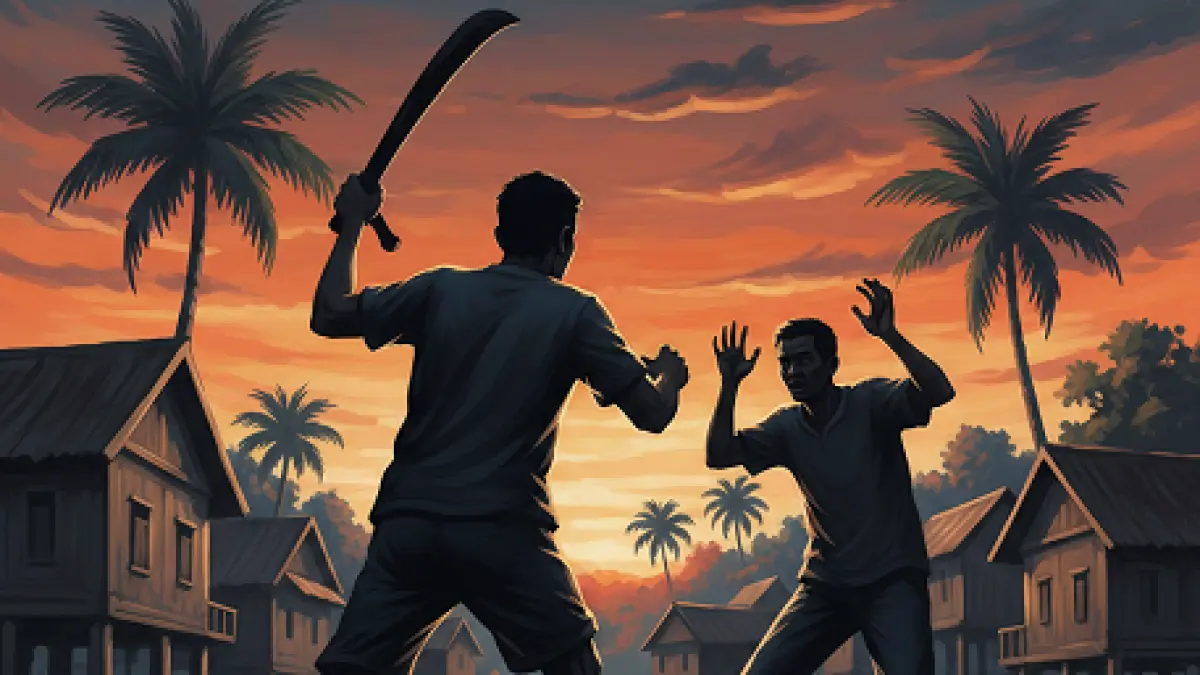 ilustrasi pelaku penganiayaan berat saat akan menebas korbannya. (olahan AI)