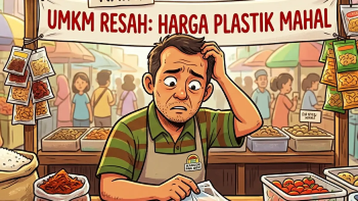 Ilustrasi pelaku UMKM pusing lantaran harga bahan baku banyak alami kenaikan. (Olahan AI)