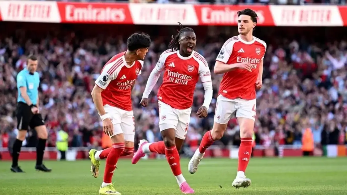 Selebrasi pemain Arsenal usai menghadapi Fulham dilanjutan Premier League, Sabtu (2/5) malam WIB.(net)