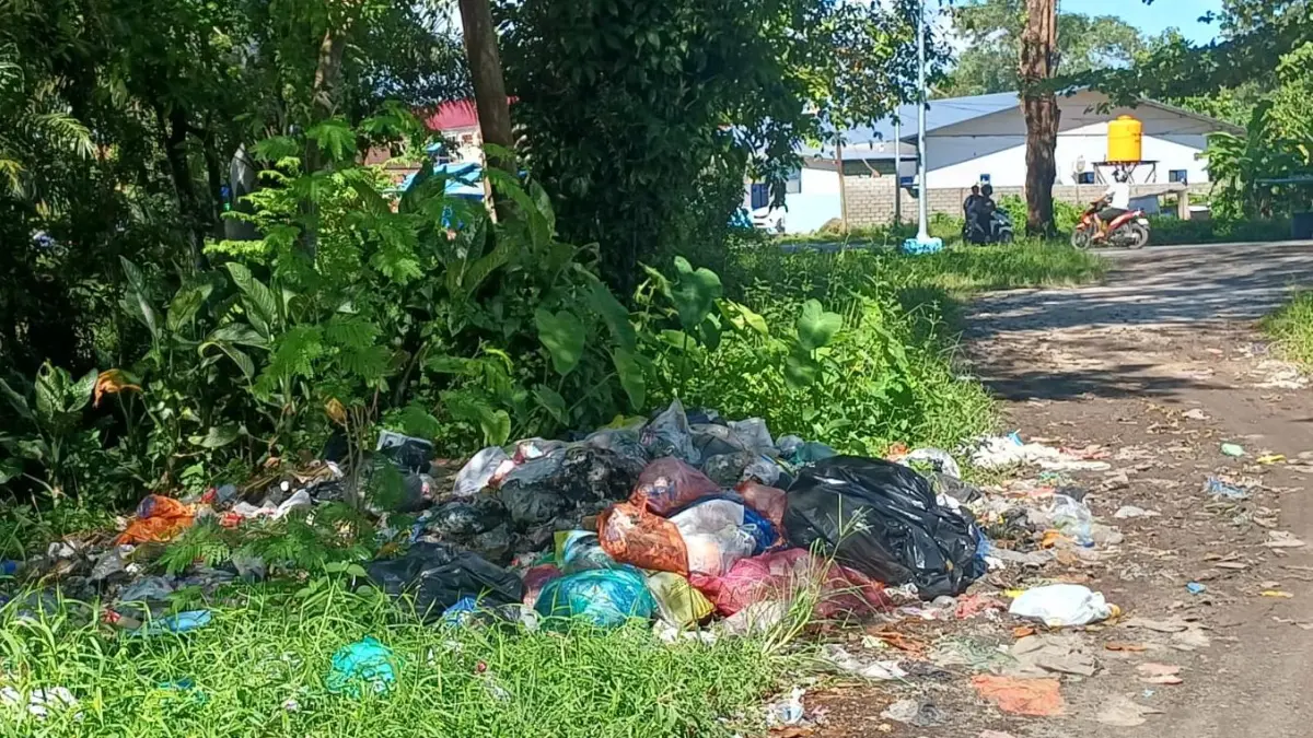  Tumpukan sampah kembali terlihat di kawasan jalan dekat Taman Kota Sampit. (Oes/Radar Sampit)