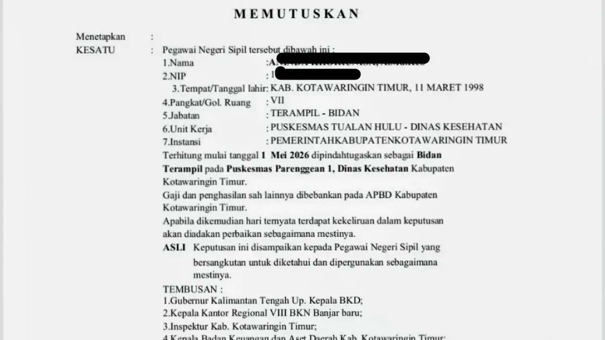 Dugaan SK Mutasi ASN Palsu di Kabupaten Kotawaringin Timur (warga/radar sampit)
