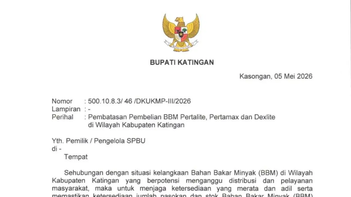 Edaran Bupati Katingan tentang pembatasan pembelian BBM untuk pemerataan