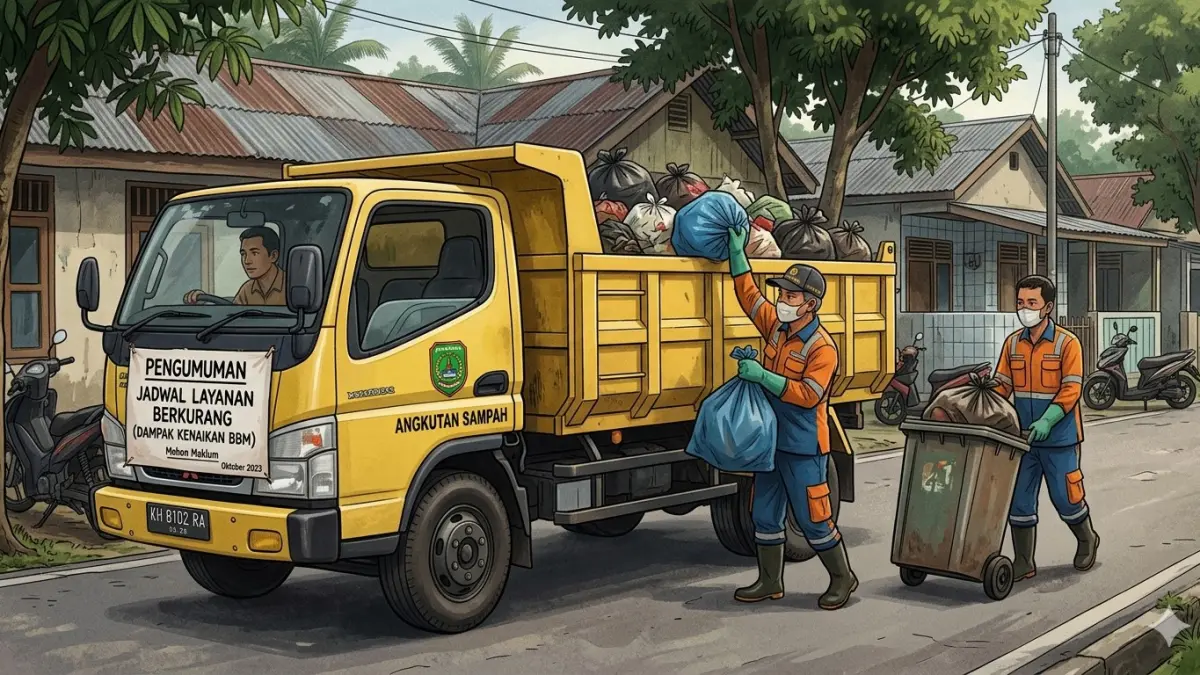 Jadwal pelayanan angkutan sampah di wilayah pemukiman terdampak kenaikan harga bahan bakar minyak. (gemini generated image)