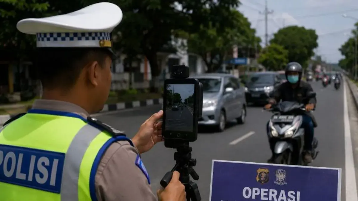 Ilustrasi penerapan ETLE Handheld yang dibuat oleh AI. Polda Kalteng