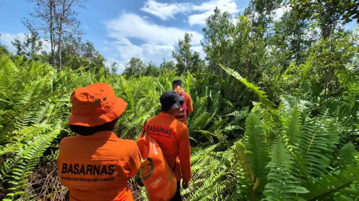 Anggota tim gabungan saat operasi pencarian Endang Suarman (79), dengan menyisir kawasan hutan, Selasa (12/5).(istimewa/SAR)