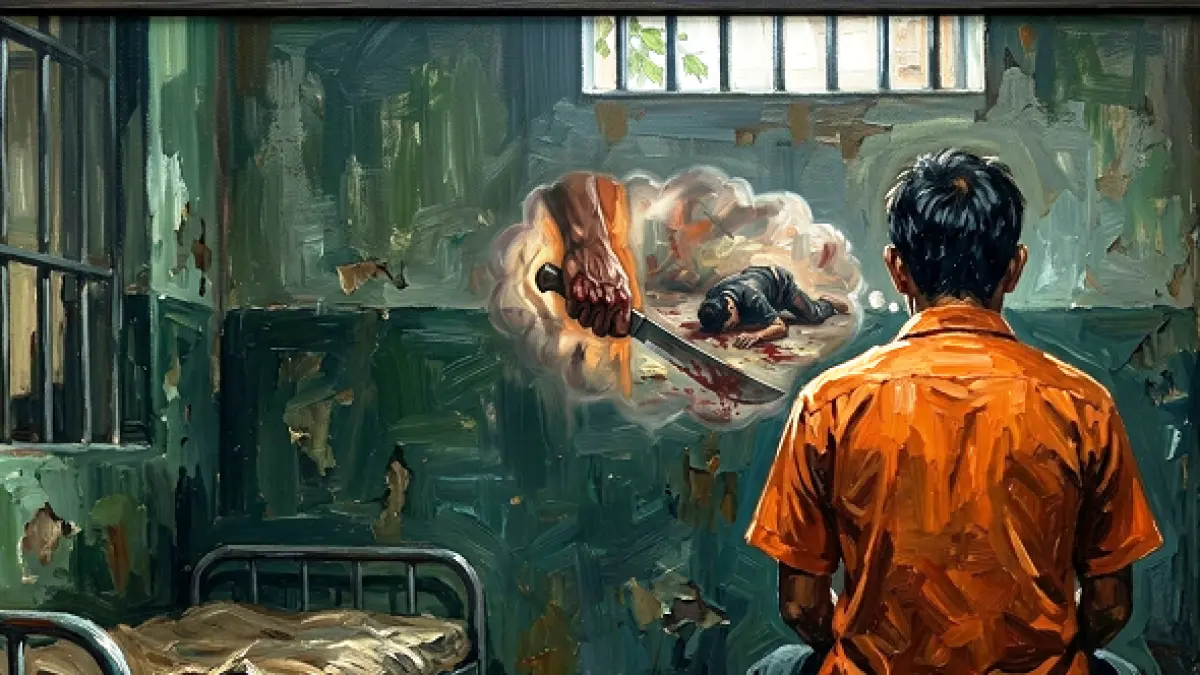 Ilustrasi seorang terpidana 14 tahun penjara, atas kasus pembunuhan yang dilakukan lantaran emosi tak terkendali. (Ilustrasi AI)