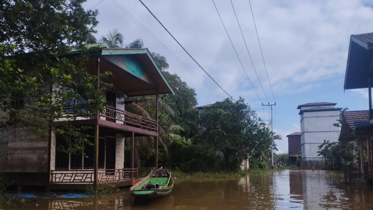 Kondisi banjir Desa Sungai Hanya, Kecamatan Antang Kalang, Kabupaten Kotawaringin Timur, Kamis (14/5/2026). (Kecamatan Antang Kalang/Radar Sampit)&nbsp;