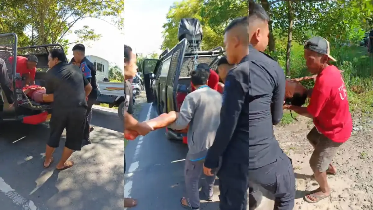 PENGANIAYAAN: Warga dan aparat kepolisian saat mengevakuasi korban penganiayaan dari sebuah warung di Jalan Mahir Mahar, Palangka Raya, Kamis (14/5/2026) (Dodi/Radar Palangka)