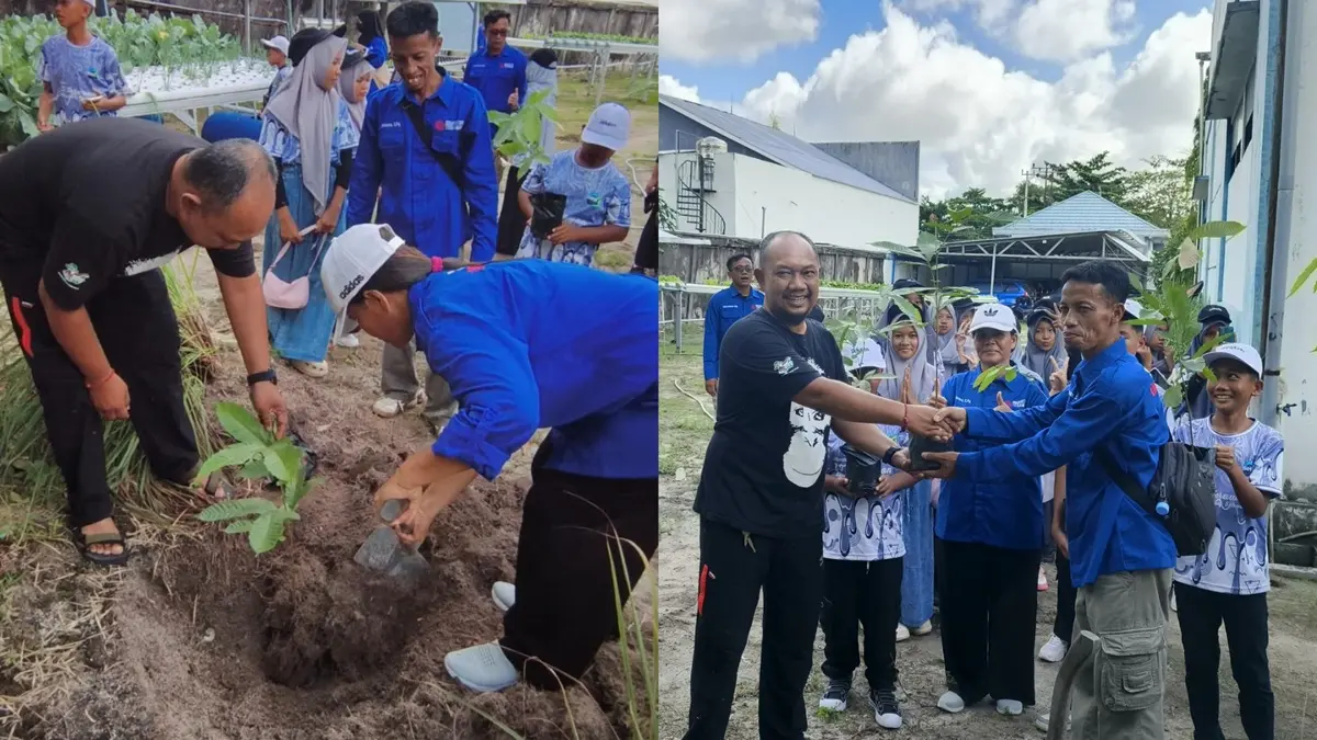TANAM POHON: Aksi penanaman pohon sebagai bentuk kampanye selamatkan bumi dalam upaya mendukung gerakan adiwiyata. (DANY/RADAR SAMPIT)