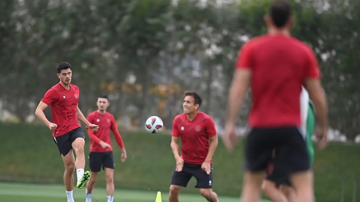 Sesi latihan timnas Indonesia, belum lama tadi.(dok.antara)
