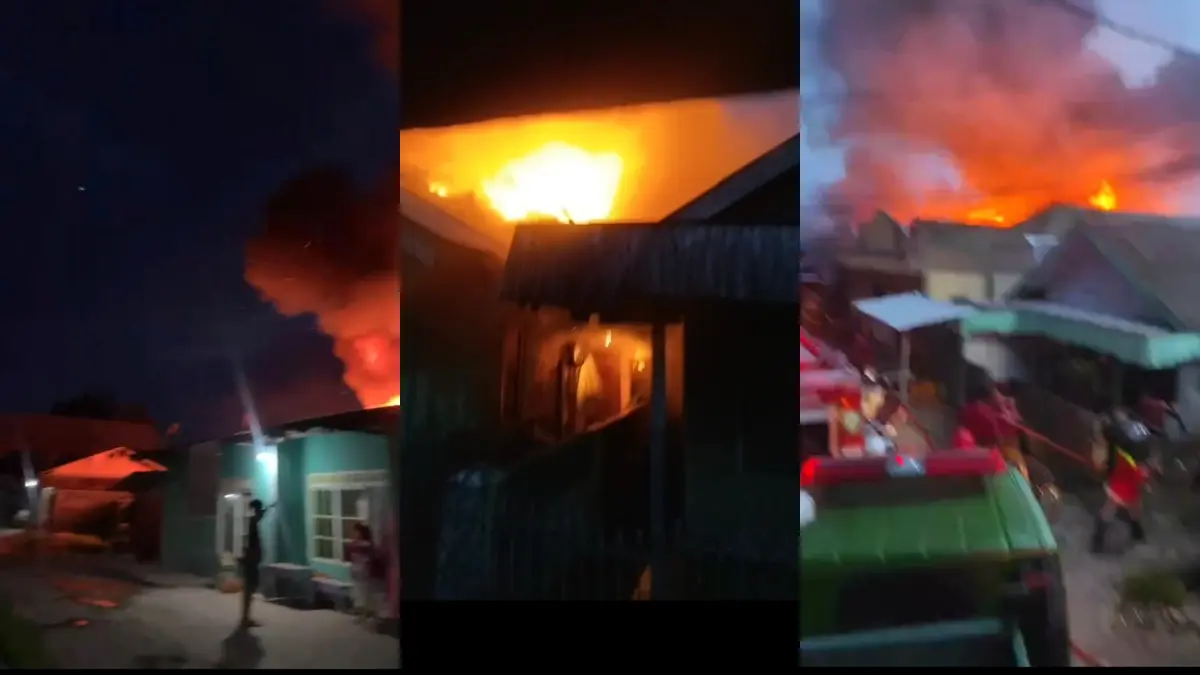 Kebakaran besar melanda kawasan permukiman padat di Gang Merpati, Jalan Haji Imran, Kecamatan MB Ketapang, Kabupaten Kotawaringin Timur, pada Sabtu usai subuh (23/5/2026).&nbsp;