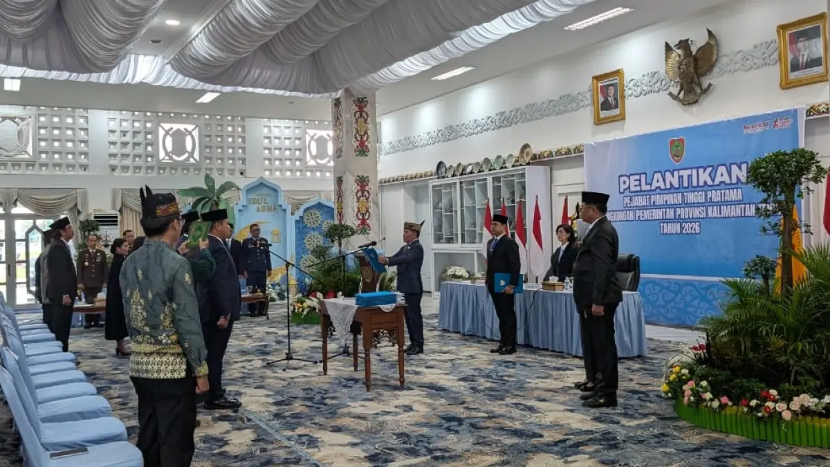 PEROMBAKAN: Pelantikan Pimpinan Tinggi Pratama di Istana Isen Mulang Rumah Jabatan Gubernur Kalteng, Selasa, 26 Mei 2026. (Wawan Permana/Radar Sampit)