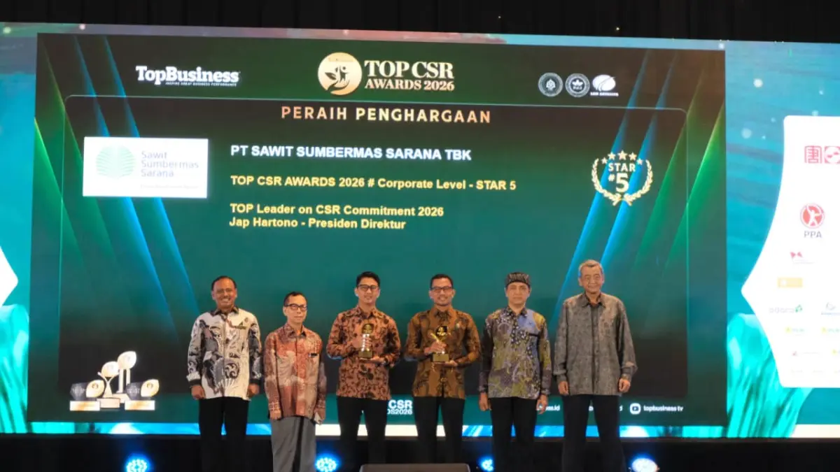 PT Sawit Sumbermas Sarana Tbk (SSMS) kembali menorehkan prestasi di tingkat nasional dengan meraih penghargaan TOP CSR Awards 2026 Star 5