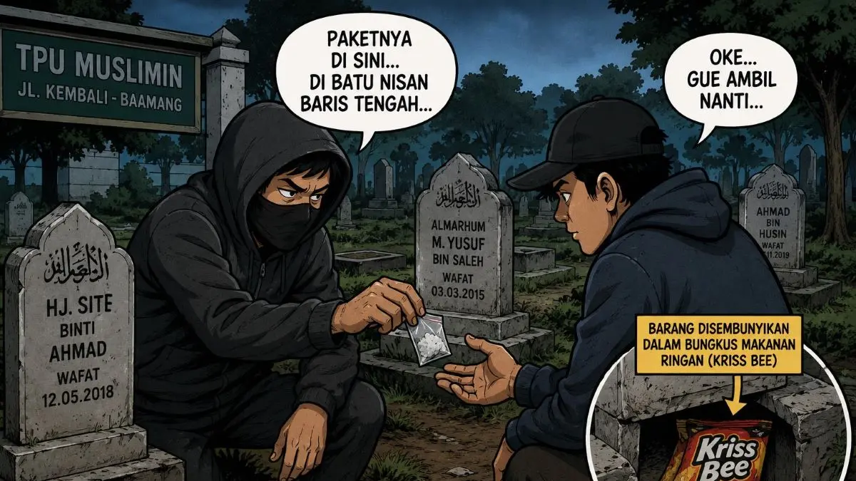 ilustrasi transaksi sabu di kuburan/AI