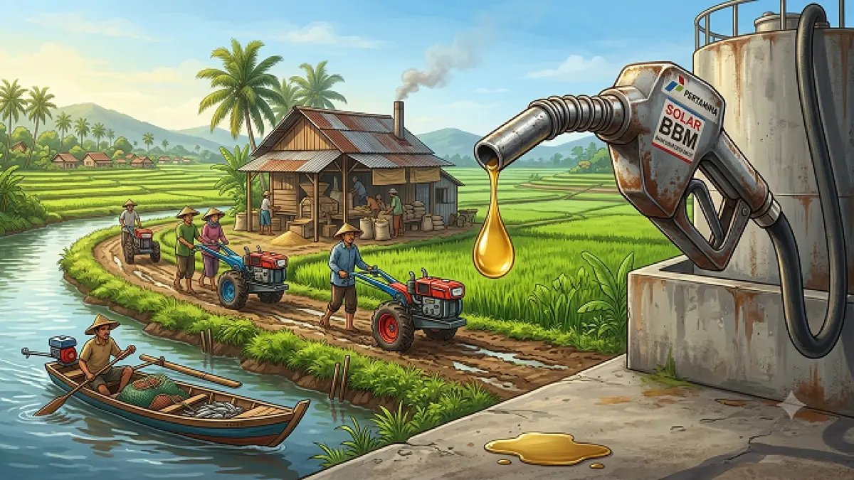 Ilustrasi para petani dan nelayan di wilayah selatan Kotim, yang masih berkutat dengan keterbatasan pasokan BBM resmi dari Pertamina.(Diolah dengan AI)