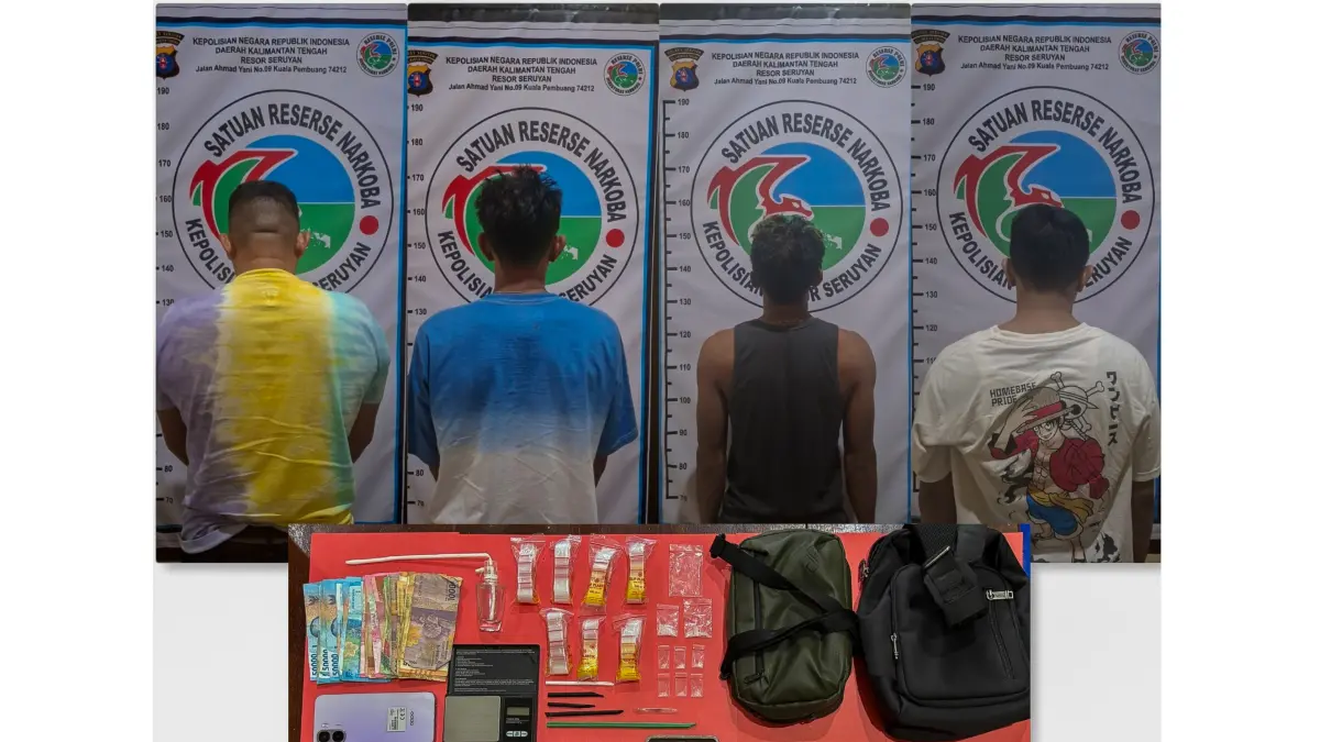 NARKOBA: 4 tersangka pengedar sabu dibekuk Polres Seruyan, salah satunya ternyata seorang tenaga kesehatan. (Humas Polres Seruyan)