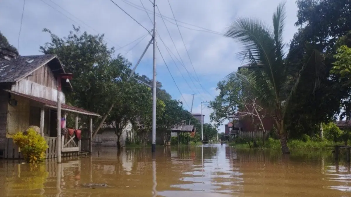 Banjir di salah satu desa di wilayah utara Kabupaten Kotawaringin Timur belum lama ini. (Warga/Radar Sampit)
