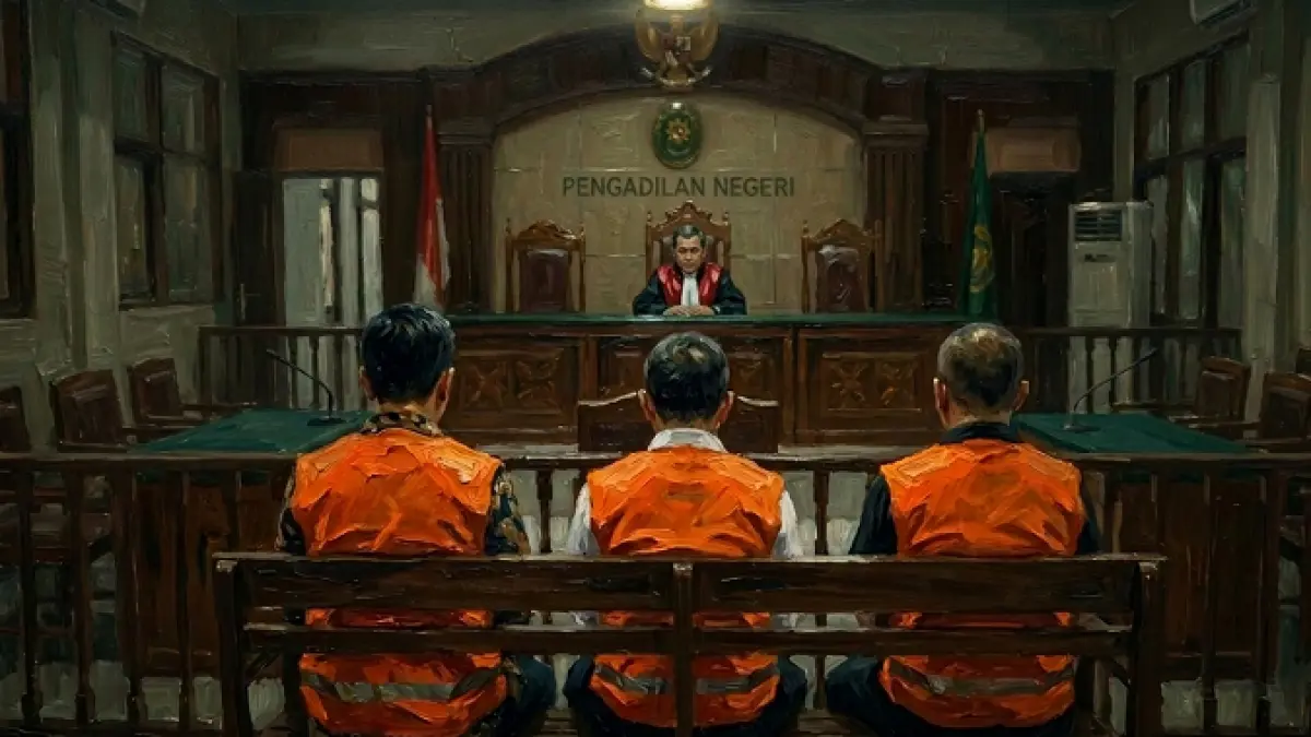 Ilustrasi tiga terdakwa kasus narkotika saat dipersidangan . (AI)