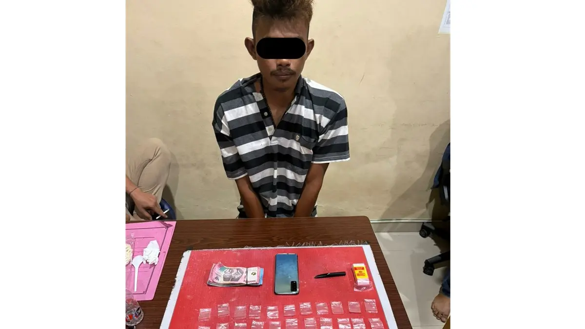 DIAMANKAN: Frandy Aris (31) Warga Jalan Yusuf Arimatea itu terancam pidana penjara seumur hidup atau hukuman penjara paling singkat lima tahun dan paling lama 20 tahun, serta denda Rp 1 miliar hingga Rp 10 miliar karena diduga terlibat peredaran narkotika jenis sabu.