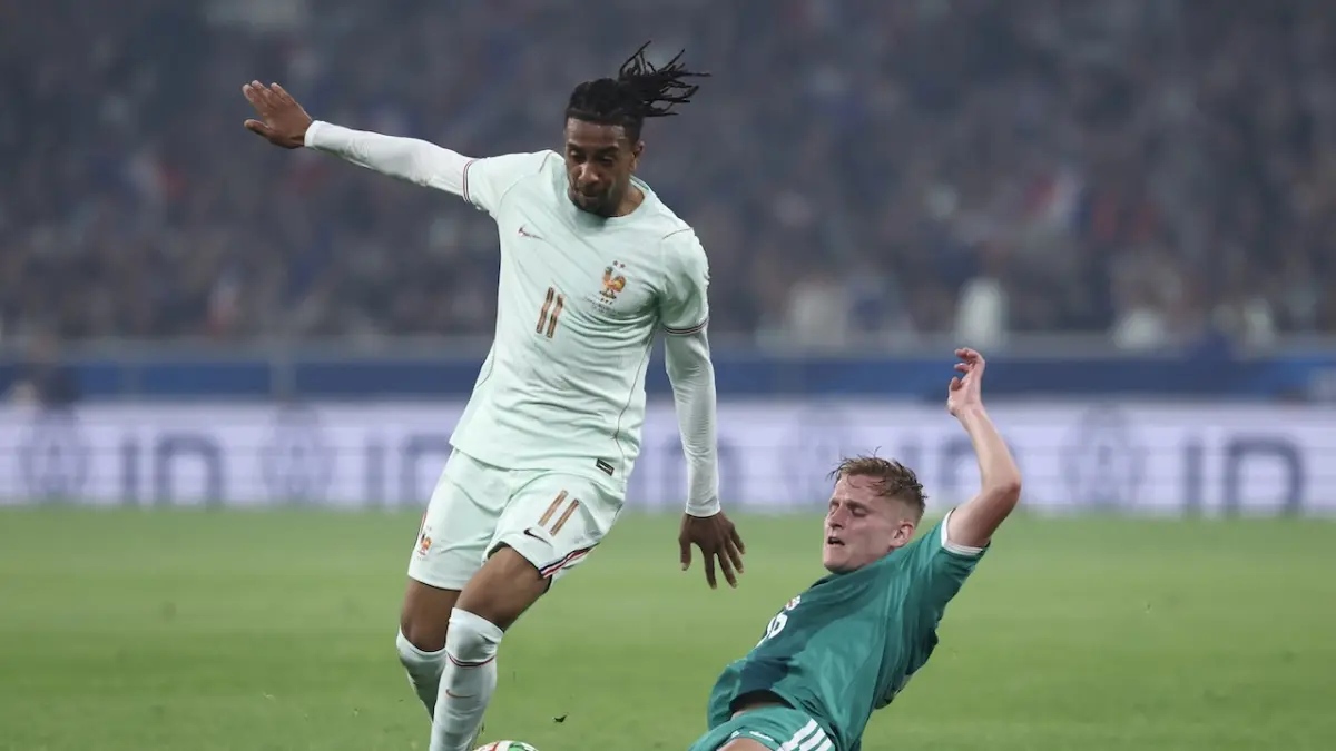 Striker timnas Prancis Michael Olise, saat laga uji coba melawan Irlandia Utara, jelang Piala Dunia 2026, Selasa (9/6).(net)