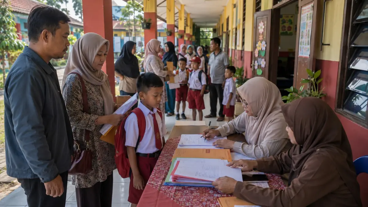 Ilustrasi pelaksanaan seleksi penerimaan mruid baru di salah satu sekolah dasar. (Dibuat dengan akal imitasi)