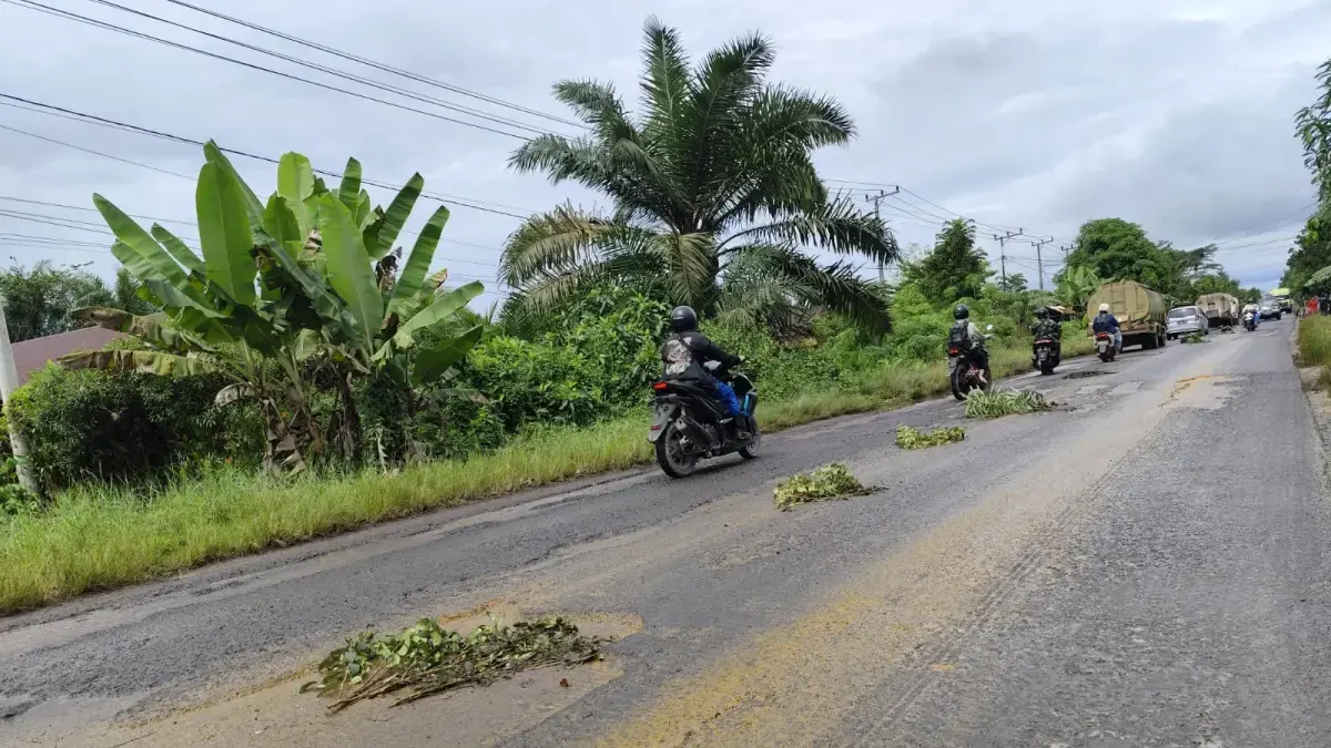 Nampak ceceran CPO di Jalan HM Arsyad Sampit- Samuda di wilayah Desa Bapeang Kecamatan Mentawa Baru Ketapang, sebelum dibersihkan, Jumat (12/6). (istimewa)