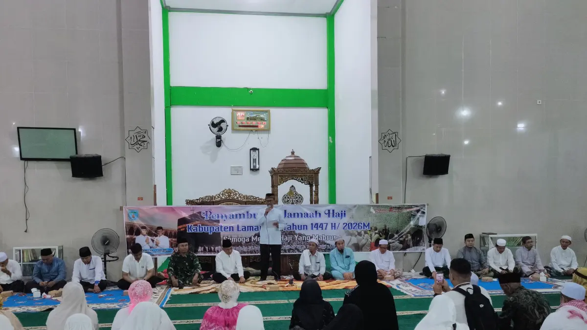 Wakil Bupati Lamandau, Abdul Hamid saat sambutan acara kepulangan 45 Jemaah Haji Lamandau, Jumat (12/6/2026)