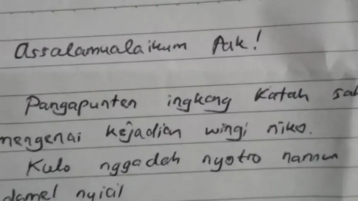 Surat kedua yang ditulis oleh maling di Mojokerto. Ia juga menemui korban dan berjanji untuk mencicil uang yang dicurinya. (Dok.Radar Mojokerto)