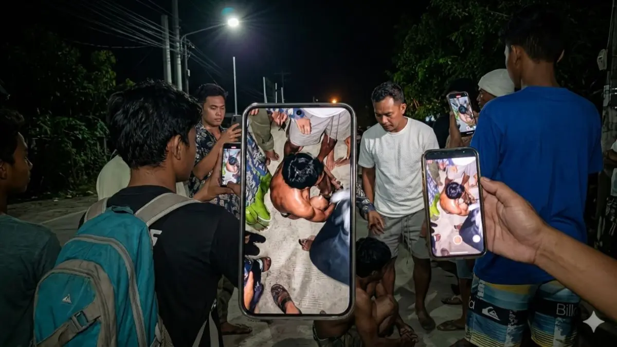 MALING SOLAR: Pelaku pencurian BBM milik nelayan Desa Kubu, Kecamatan Kumai, Kabupaten Kobar dihakimi massa, Selasa (16/6/2026) malam. FOTO: IST.RESTORASI/AI/RADAR SAMPIT 