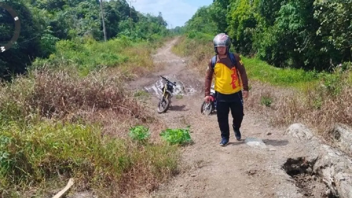 Staf Dinas SDABMBKPRKP saat melakukan pengecekan jalan Camba-Soren, Rabu (24/6/2026). (ANTARA)