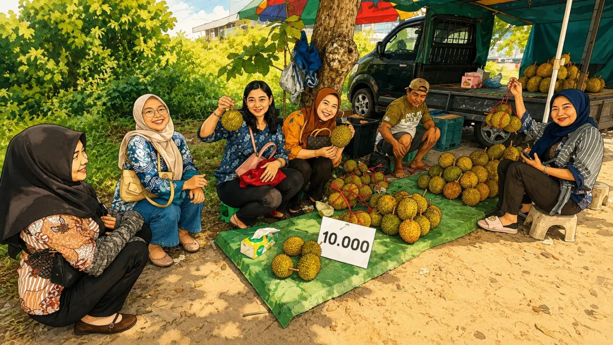 Beberapa warga ketika turut berburu buah durian di dalam Kota Sampit, Jumat (26/6). (Yuni/Radarsampit)