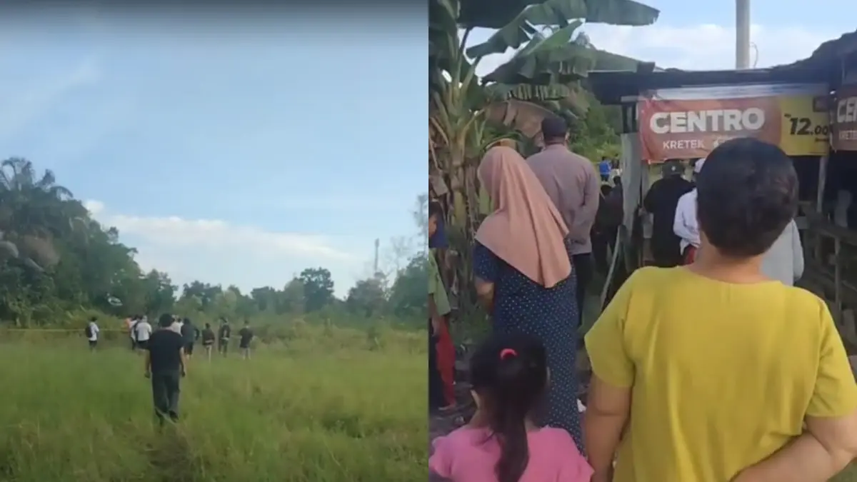 TKP: Warga berkerumun di Jalan Mahir Mahar Induk, Kelurahan Kalampangan, Kecamatan Sabangau, Kota Palangka Raya lokasi penemuan mayat tanpa kepala. (warga/radar sampit)