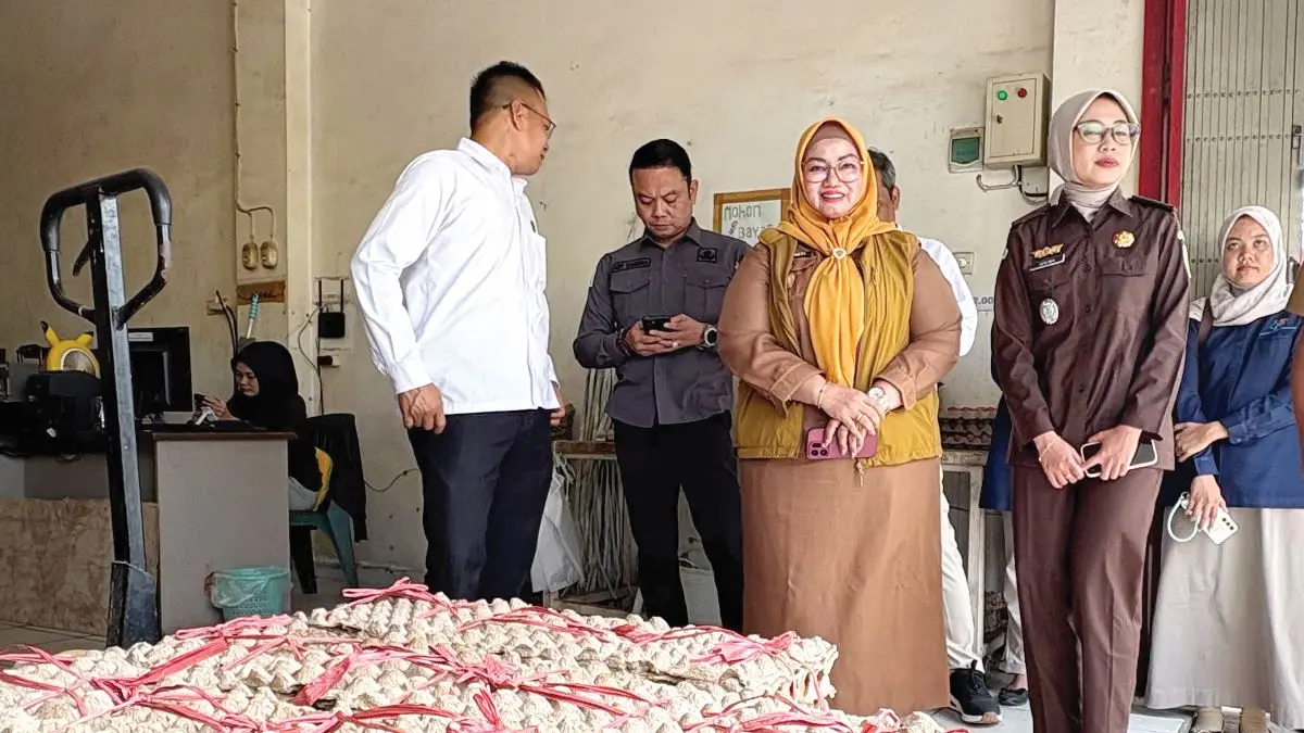 CEK LAPANGAN: Wakil Bupati Kotim Irawati bersama instansi terkait saat meninjau harga telur di salah satu distributor di Kota Sampit, baru-baru tadi. FOTO: YUNI/RADAR SAMPIT 