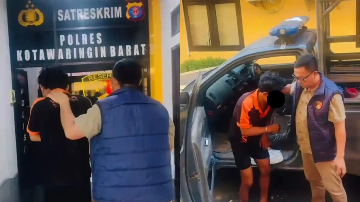 DIAMANKAN: Pelaku pemerkosaan pelajar di Kecamatan Pangkalan Banteng saat digelandang ke Mapolres Kotawaringin Barat. (Istimewa/Radar Sampit)