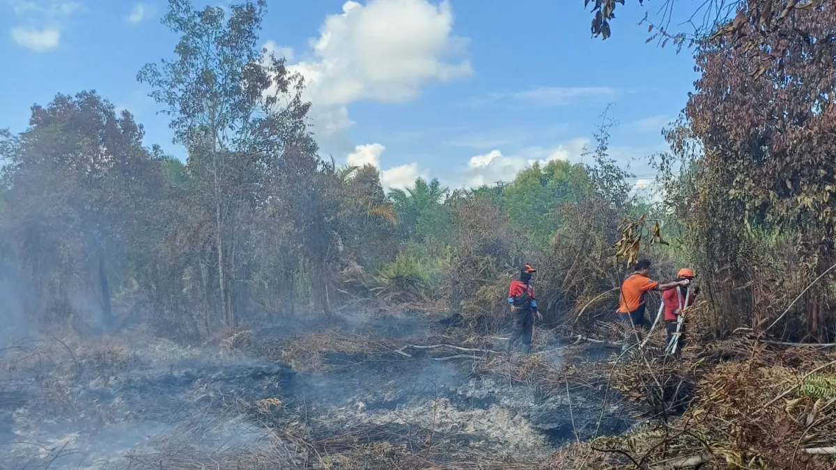 Petugas memadamkan lahan di Jalan Ir Soekarno, Kelurahan Baamang Hulu, dekat Bandara H Asan Sampit, yang terbakar, Jumat (3/7/2026). (Istimewa/Radar Sampit)&nbsp;