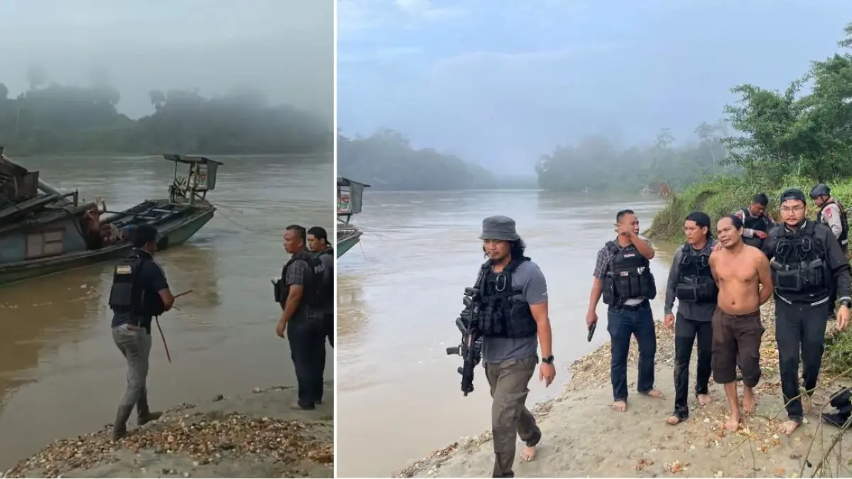 TANGKAP: Satu terduga pelaku ditangkap tim gabungan di sebuah kelotok di sungai Katingan, Jumat (3/7/2026). FOTO: TANGKAPAN LAYAR/RADAR SAMPIT