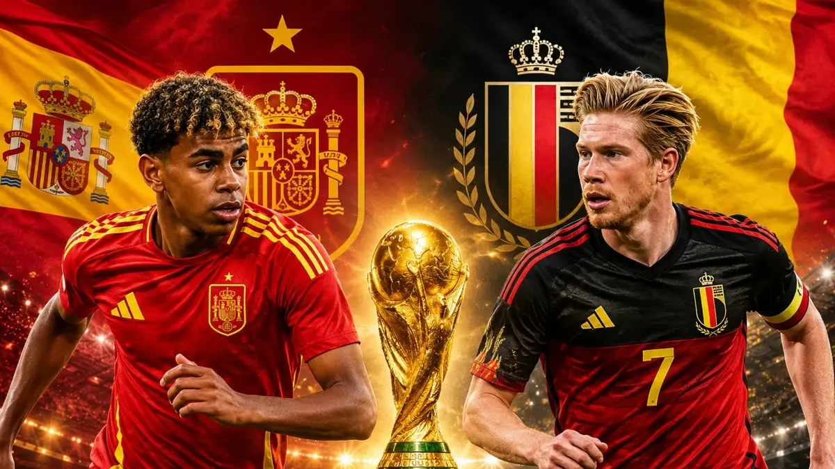Ilustrasi Spanyol vs Belgia (modifikasi AI)