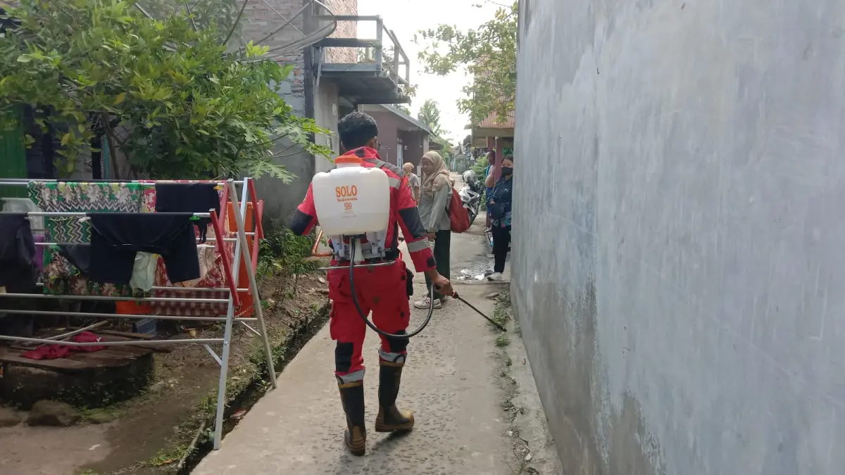 Petugas Disdamkarmat Kotim dan Dinas Pertanian melakukan penanganan terhadap keberadaan ulat bulu yang berada di permukiman warga di Gang Reformasi, Jalan Muchran Ali, Kelurahan Baamang Tengah, Kecamatan Baamang, Kamis (9/7/2026). (Disdamkarmat Kotim)